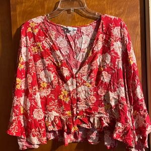 American Eagle Floral Crop Top with Bell Sleeves